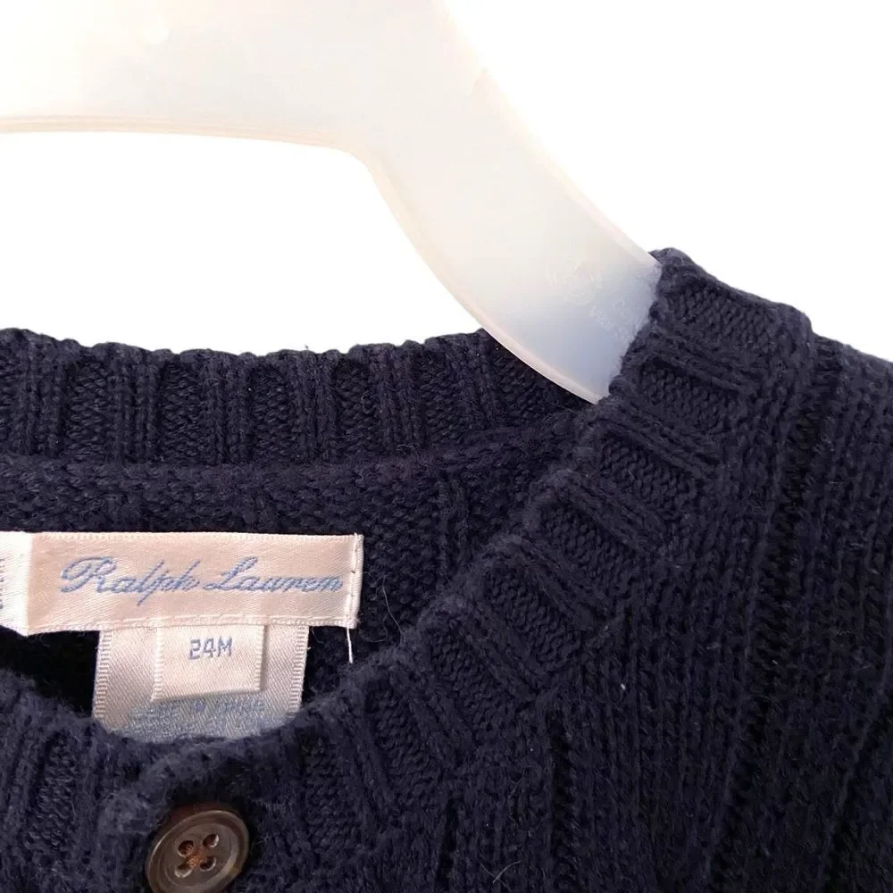 Ralph Lauren Dark Blue Knit Cotton V-Neck Cardigan Sweater in Size 24M